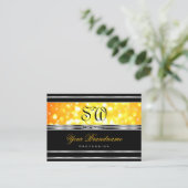 Modern Black Oranje Glitter Monogram Silver Border Visitekaartje (Staand voorkant)