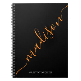 Modern Black Oranje Name Monogram Initiaal Notitieboek