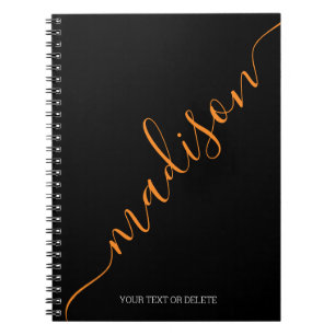 Modern Black Oranje Name Monogram Initiaal Notitieboek