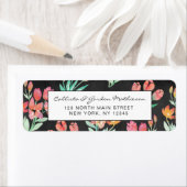 Modern Black Oranje Red Tulips Floral Waterverf Etiket (Insitu)