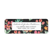 Modern Black Oranje Red Tulips Floral Waterverf Etiket (Voorkant)