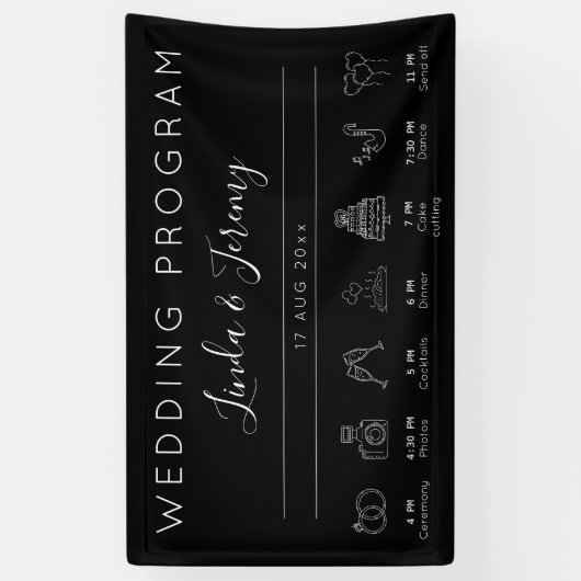 Modern Black Order of Events Wedding Sjabloon Spandoek (Verticaal)