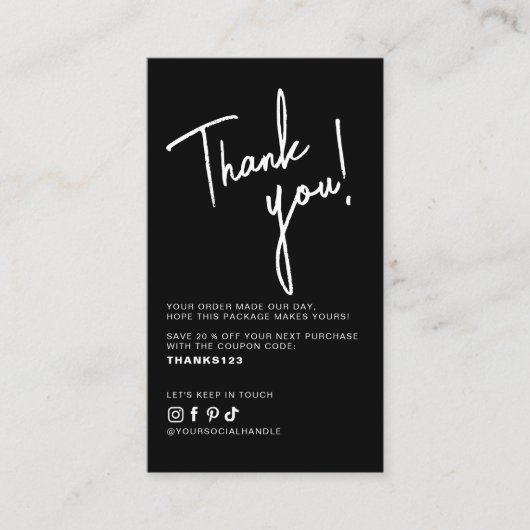 Modern black order thank you QR code Visitekaartje (Voorkant)