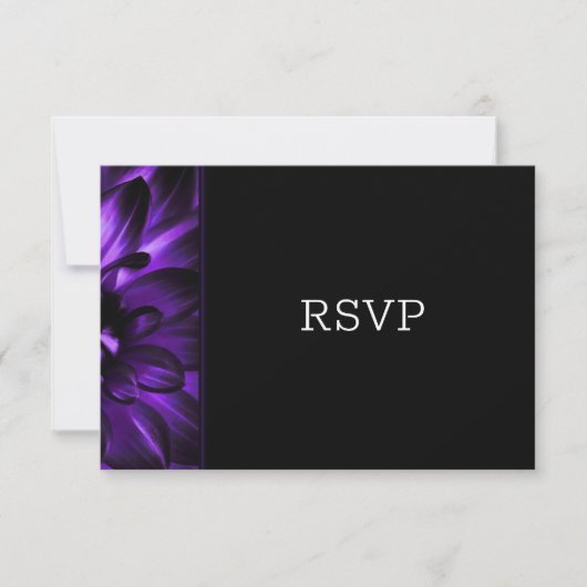 Modern Black Paars Floral Wedding RSVP Kaartje (Voorkant)