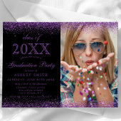 Modern Black Paars Glitter Photo Afstuderen Kaart