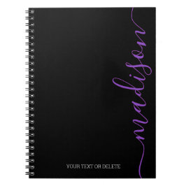Modern Black Paars Name Monogram Initiaal Notitieb Notitieboek