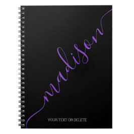 Modern Black Paars Name Monogram Initiaal Notitieboek