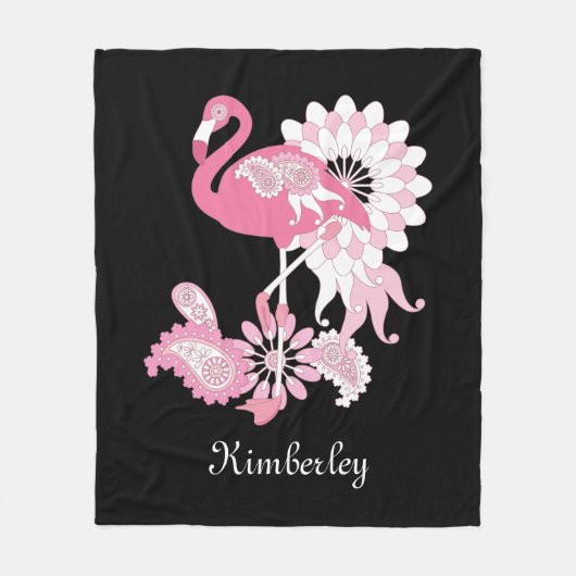 Modern Black Paisley Pink Flamingo Fleece Deken (Voorkant)