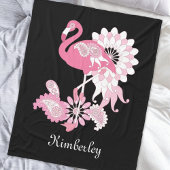 Modern Black Paisley Pink Flamingo Fleece Deken