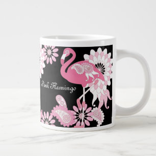 Modern Black Paisley Pink Flamingo Grote Koffiekop