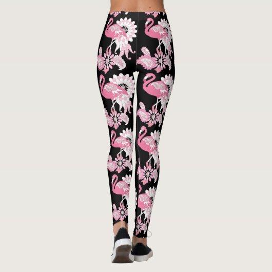 Modern Black Paisley Pink Flamingo Leggings (Achterkant)
