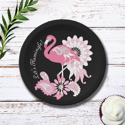 Modern Black Paisley Pink Flamingo Papieren Bordje
