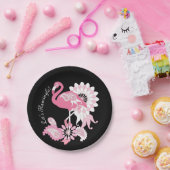 Modern Black Paisley Pink Flamingo Papieren Bordje (Feest)
