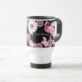 Modern Black Paisley Pink Flamingo Reisbeker