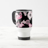 Modern Black Paisley Pink Flamingo Reisbeker (Voorkant links)