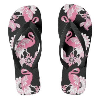 Modern Black Paisley Pink Flamingo Teenslippers