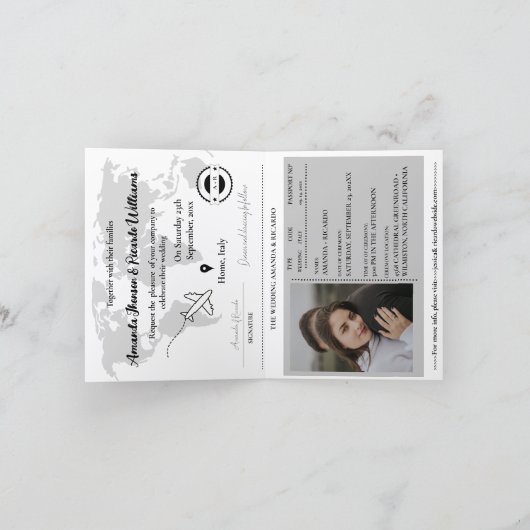 Modern Black  Passport Photo Wedding Invitation (Binnen)