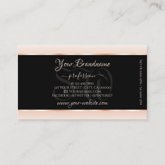 Modern Black Pastel Pink Ombre Oval Lijst Initiale Visitekaartje (Achterkant)