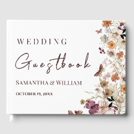 Modern Black Pastel Wildflower Boho Wedding Gastenboek