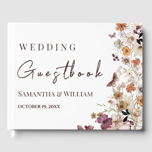 Modern Black Pastel Wildflower Boho Wedding Gastenboek (Voorkant)