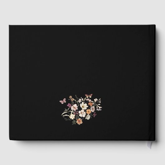 Modern Black Pastel Wildflower Boho Wedding Gastenboek (Achterkant)