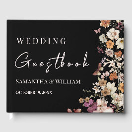 Modern Black Pastel Wildflower Boho Wedding Gastenboek