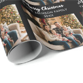 Modern Black Personalized Photo Family Christmas  Cadeaupapier (Rol Hoek)