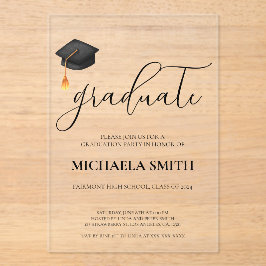 Modern Black Pet High School Afstudeerfeest Acryl Uitnodigingen