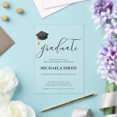 Modern Black Pet High School Afstudeerfeest Acryl Uitnodigingen (Insitu (Huwelijk))