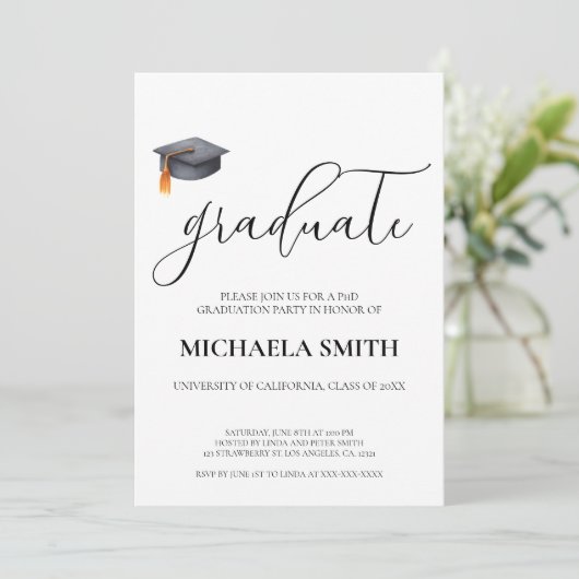 Modern Black PhD Universiteit Graduation Party Kaart (Staand voorkant)