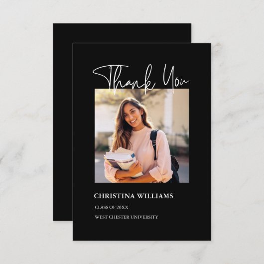 Modern Black Photo Afstuderen Hartelijk dank Bedankkaart (Voorkant / Achterkant)