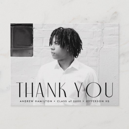 Modern Black Photo Afstuderen Hartelijk dank Briefkaart (Voorkant)