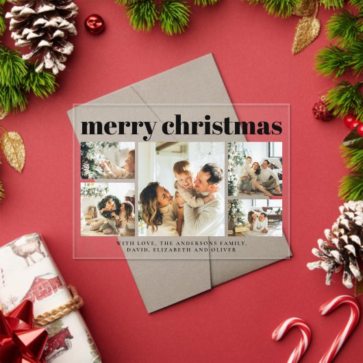 Modern Black Photo Collage Christmas Holiday  Card Acryl Uitnodigingen (Insity (Feestdagen))