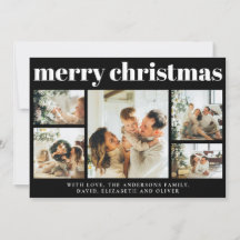 Modern Black Photo Collage Kerstvakantie Kaart