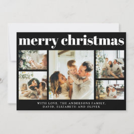 Modern Black Photo Collage Kerstvakantie Kaart