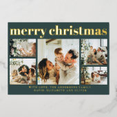 Modern Black Photo Collage Minimal Green Christmas Folie Feestdagenkaart (Voorkant)