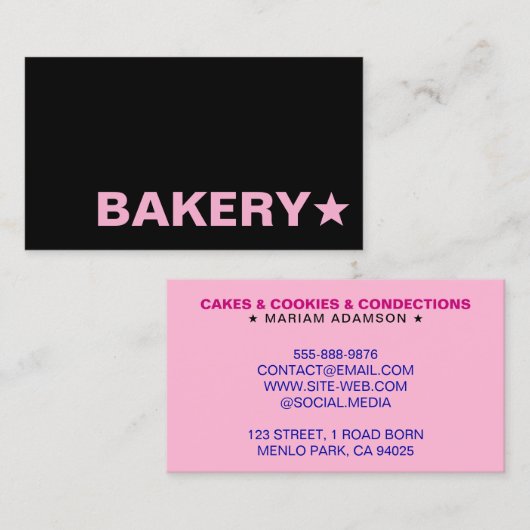 Modern Black & Pink Color | Customizable Bakery Visitekaartje (Voorkant / Achterkant)