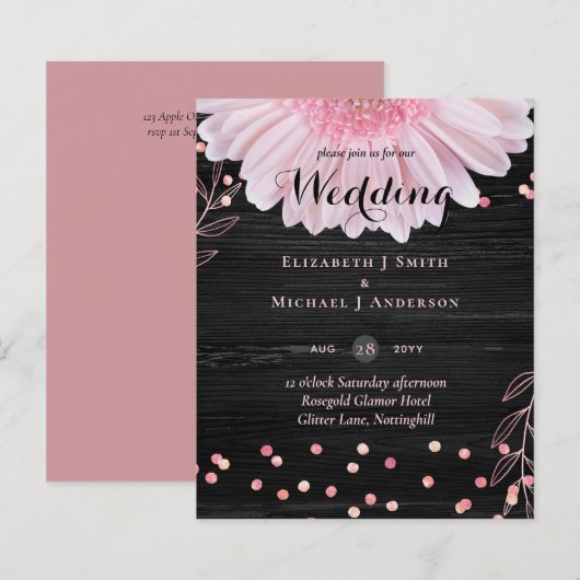 Modern Black Pink Daisy Wedding (Voorkant / Achterkant)