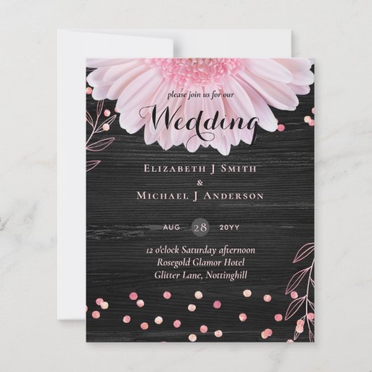 Modern Black Pink Daisy Wedding (Voorkant)