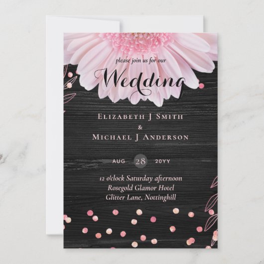 Modern Black Pink Daisy Wedding (Voorkant)