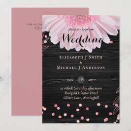 Modern Black Pink Daisy Wedding