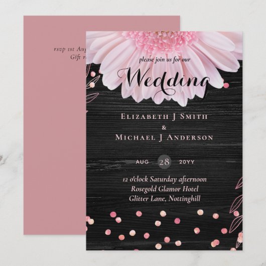 Modern Black Pink Daisy Wedding (Voorkant / Achterkant)