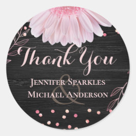 Modern Black Pink Daisy Wedding Ronde Sticker