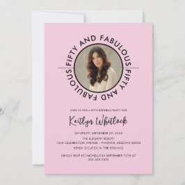 Modern Black Pink Fifty and Fabulous Party Kaart