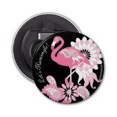 Modern Black Pink Flamingo Button Flesopener (Voorkant)