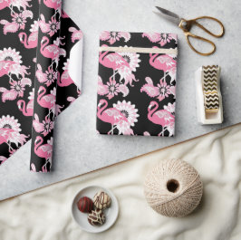 Modern Black Pink Flamingo Cadeaupapier