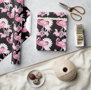 Modern Black Pink Flamingo Cadeaupapier