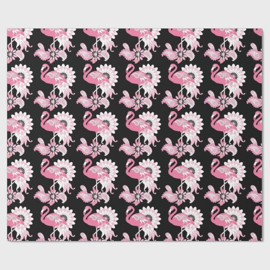 Modern Black Pink Flamingo Cadeaupapier (Vlak)