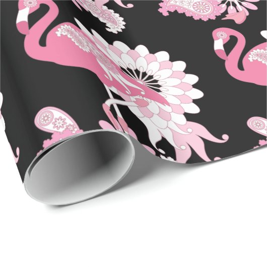 Modern Black Pink Flamingo Cadeaupapier (Rol Hoek)