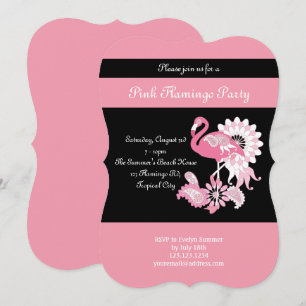 Modern Black Pink Flamingo Party Invitations Kaart